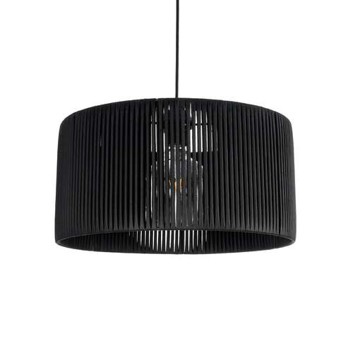 GloboStar® KYCLOS 203-0048 Boho Κρεμαστό Φωτιστικό Καπέλο Μονόφωτο 1 x E27 IP20 Μαύρο Rattan - M40 x Π40 x Υ25.5cm