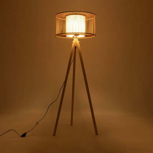 GloboStar® POPPY 01988 Boho Επιδαπέδιο Φωτιστικό Μονόφωτο 1 x E27 IP20 Μπεζ Ξύλο - Μ58 x Π58 x Υ145.5cm