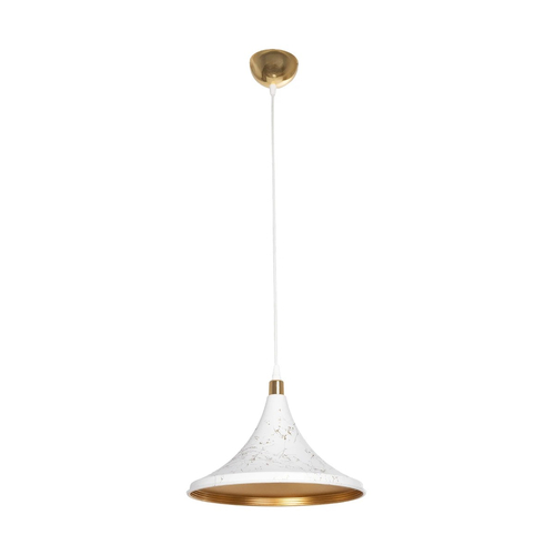 GloboStar® MARBLE 203-0098 Μοντέρνο Κρεμαστό Φωτιστικό Καμπάνα Μονόφωτο 1 x E27 IP20 Λεύκο & Χρυσό Πλαστικό - Μ30 x Π30 x Υ20cm