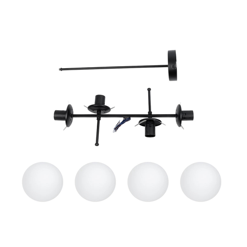 GloboStar® GLOBUS 203-0104 Μοντέρνο Φωτιστικό Οροφής Ράγα Πολύφωτο 4 x E27 IP20 Μαύρο Μέταλλο με Λευκό Γυαλί - Μ70 x Π34 x Υ15cm