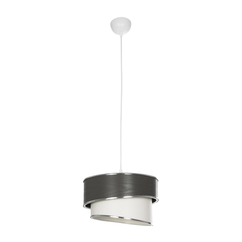 GloboStar® SONIA 203-0116 Μοντέρνο Κρεμαστό Φωτιστικό Καπέλο Μονόφωτο 1 x E27 IP20 Σκούρο Γκρι & Λευκό Ύφασμα με Ασημί Λεπτομέρεια - Μ30 x Π30 x Υ90 cm