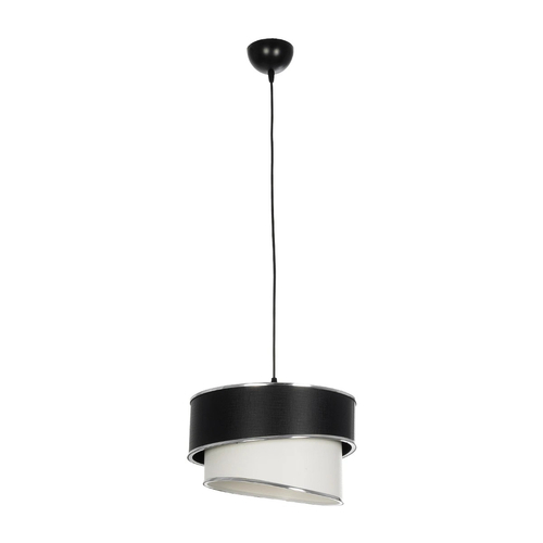 GloboStar® SONIA 203-0118 Μοντέρνο Κρεμαστό Φωτιστικό Καπέλο Μονόφωτο 1 x E27 IP20 Μαύρο & Λευκό Ύφασμα με Ασημί Λεπτομέρεια - Μ30 x Π30 x Υ90 cm