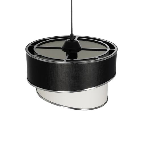 GloboStar® SONIA 203-0118 Μοντέρνο Κρεμαστό Φωτιστικό Καπέλο Μονόφωτο 1 x E27 IP20 Μαύρο & Λευκό Ύφασμα με Ασημί Λεπτομέρεια - Μ30 x Π30 x Υ90 cm
