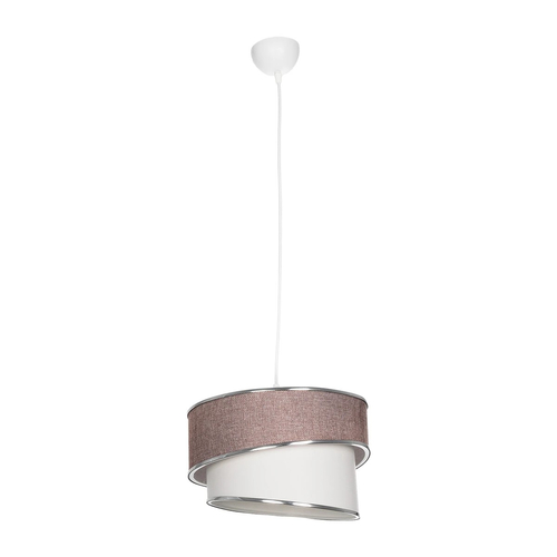 GloboStar® SONIA 203-0122 Μοντέρνο Κρεμαστό Φωτιστικό Καπέλο Μονόφωτο 1 x E27 IP20 Ροζ & Λευκό Ύφασμα με Ασημί Λεπτομέρεια - Μ30 x Π30 x Υ90 cm