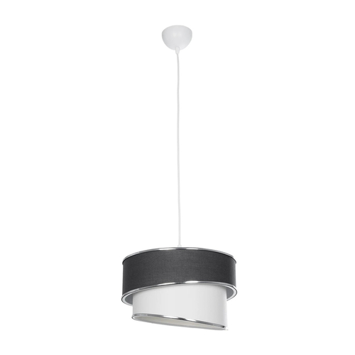 GloboStar® SONIA 203-0123 Μοντέρνο Κρεμαστό Φωτιστικό Καπέλο Μονόφωτο 1 x E27 IP20 Γκρι & Λευκό Ύφασμα με Ασημί Λεπτομέρεια - Μ30 x Π30 x Υ90 cm