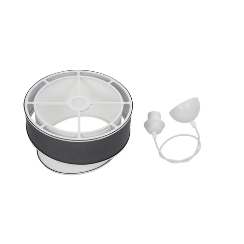 GloboStar® SONIA 203-0123 Μοντέρνο Κρεμαστό Φωτιστικό Καπέλο Μονόφωτο 1 x E27 IP20 Γκρι & Λευκό Ύφασμα με Ασημί Λεπτομέρεια - Μ30 x Π30 x Υ90 cm
