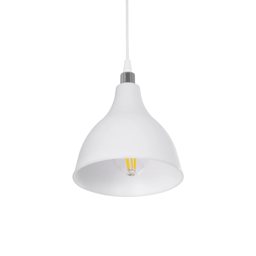 GloboStar® RADE 203-0126 Μοντέρνο Κρεμαστό Φωτιστικό Καμπάνα Μονόφωτο 1 x E27 IP20 Λευκό με Ασημί Πλαστικό - Μ17.5 x Π17.5 x Υ56cm