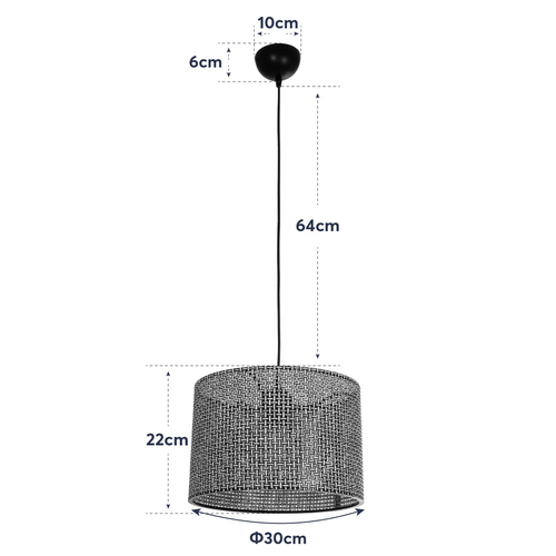 GloboStar® CLAIRIE 203-0136 Μοντέρνο Κρεμαστό Φωτιστικό Καπέλο Μονόφωτο 1 x E27 IP20 Μαύρο Ύφασμα - Μ30 x Π30 x Υ93cm