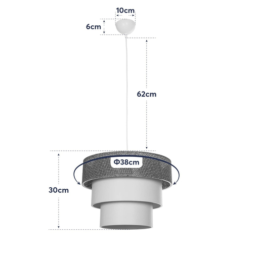 GloboStar® LEVEL 203-0172 Μοντέρνο Κρεμαστό Φωτιστικό Καπέλο Μονόφωτο 1 x E27 IP20 Σκούρο Καφέ & Λευκό Ύφασμα - Μ38 x Π38 x Υ95cm
