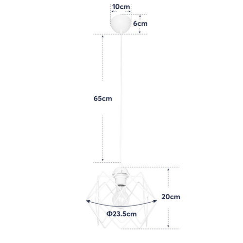 GloboStar® VORTEX 203-0001 Mοντέρνο Κρεμαστό Φωτιστικό Πλέγμα Μονόφωτο 1 x E27 IP20 Λευκό Μέταλλο - Μ23.5 x Π23.5 x Υ20cm