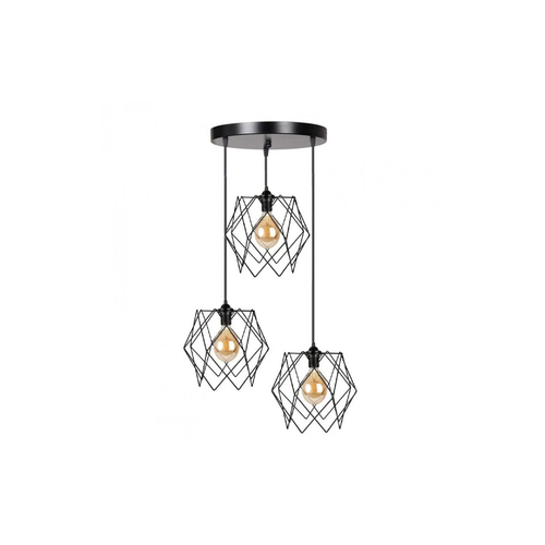 GloboStar® DAZLA 201-0024 Vintage Κρεμαστό Φωτιστικό Πλέγμα Τρίφωτο 3 x E27 IP20 Μαύρο Μέταλλο - Μ32 x Π32 x Υ70cm