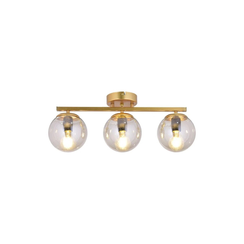 GloboStar® RADIAM 201-0066 Vintage Φωτιστικό Οροφής Ράγα Τρίφωτο 3 x E27 IP20 Χρυσό Μέταλλο με Διάφανο Γυαλί - Μ60 x Π20 x Υ25cm