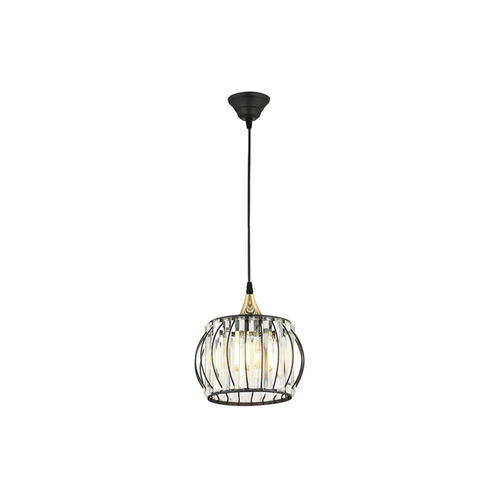 GloboStar® LUCERO 201-0078 Vintage Κρεμαστό Φωτιστικό Πλέγμα Μονόφωτο 1 x E27 IP20 Μαύρο και Χρυσό Μέταλλο με Διάφανο Κρύσταλλο - Μ16 x Π16 x Υ70cm
