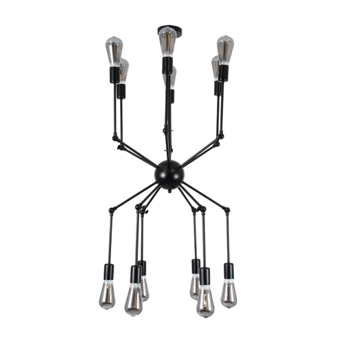 GloboStar® SPIDER 01012 Vintage Φωτιστικό Οροφής Πλέγμα Πολύφωτο 12 x E27 IP20 Μαύρο Μέταλλο - Μ100 x Π100 x Υ40cm