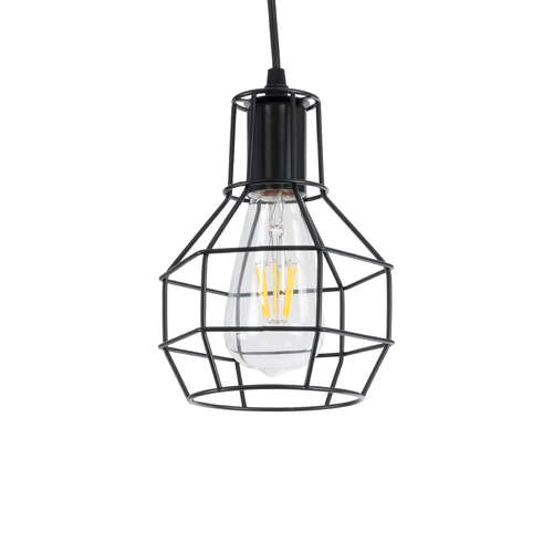 GloboStar® CAGE BLACK 01017 Vintage Κρεμαστό Φωτιστικό Πλέγμα Μονόφωτο 1 x E27 IP20 Μαύρο Μέταλλο - Μ15 x Π15 x Υ20cm