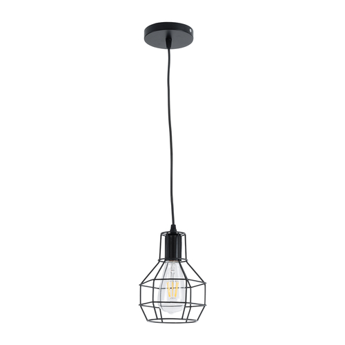 GloboStar® CAGE BLACK 01017 Vintage Κρεμαστό Φωτιστικό Πλέγμα Μονόφωτο 1 x E27 IP20 Μαύρο Μέταλλο - Μ15 x Π15 x Υ20cm