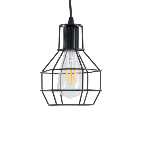 GloboStar® CAGE BLACK 01017 Vintage Κρεμαστό Φωτιστικό Πλέγμα Μονόφωτο 1 x E27 IP20 Μαύρο Μέταλλο - Μ15 x Π15 x Υ20cm