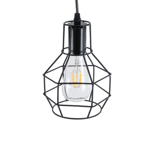 GloboStar® CAGE BLACK 01017 Vintage Κρεμαστό Φωτιστικό Πλέγμα Μονόφωτο 1 x E27 IP20 Μαύρο Μέταλλο - Μ15 x Π15 x Υ20cm