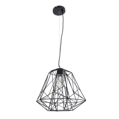 GloboStar® GRID 01022 Vintage Kρεμαστό Φωτιστικό Πλέγμα Μονόφωτο 1 x E27 IP20 Μαύρο Μέταλλο - Μ40 x Π40 x Υ33cm
