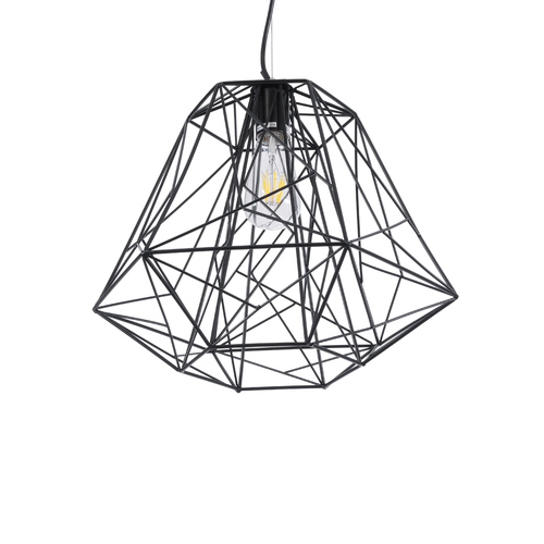 GloboStar® GRID 01022 Vintage Kρεμαστό Φωτιστικό Πλέγμα Μονόφωτο 1 x E27 IP20 Μαύρο Μέταλλο - Μ40 x Π40 x Υ33cm