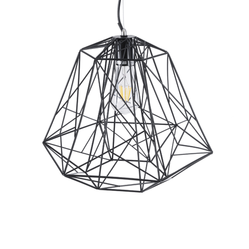 GloboStar® GRID 01022 Vintage Kρεμαστό Φωτιστικό Πλέγμα Μονόφωτο 1 x E27 IP20 Μαύρο Μέταλλο - Μ40 x Π40 x Υ33cm