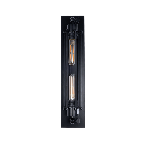 GloboStar® TUBULAR 01033 Vintage Επιτοίχιο Φωτιστικό Απλίκα Δίφωτο 2 x E27 IP20 Μαύρο Μέταλλο - Μ10 x Π10 x Υ47cm