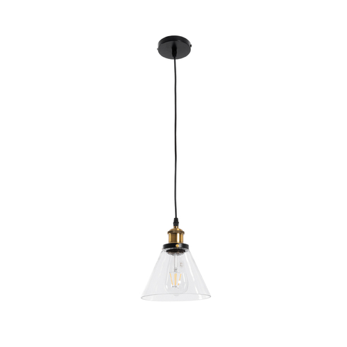 GloboStar® WICKHAM 01169 Vintage Κρεμαστό Φωτιστικό Καμπάνα Μονόφωτο 1 x E27 IP20 Διάφανο Γυαλί με Μαύρο & Χρυσό Μέταλλο - Μ18 x Π18 x Y20cm