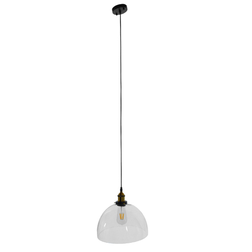 GloboStar® WICKHAM 01171 Vintage Κρεμαστό Φωτιστικό Καμπάνα Μονόφωτο 1 x E27 IP20 Διάφανο Γυαλί με Μαύρο & Χρυσό Μέταλλο - Μ30 x Π30 x Y25cm