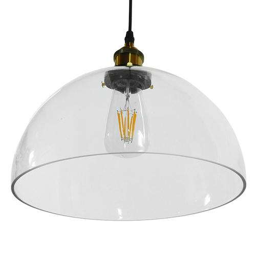 GloboStar® WICKHAM 01171 Vintage Κρεμαστό Φωτιστικό Καμπάνα Μονόφωτο 1 x E27 IP20 Διάφανο Γυαλί με Μαύρο & Χρυσό Μέταλλο - Μ30 x Π30 x Y25cm