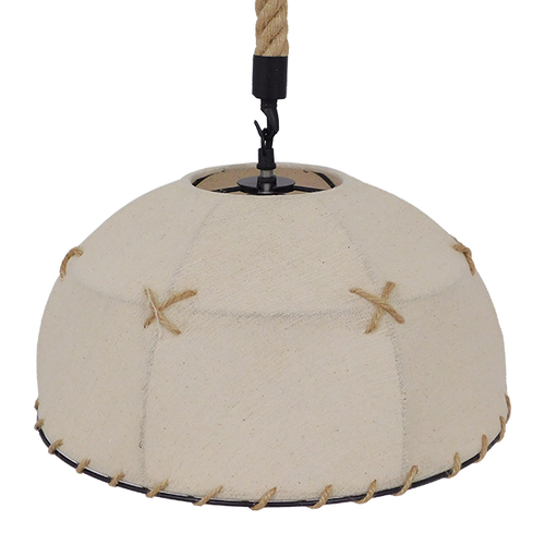 GloboStar® ANTOINETTE 01028 Vintage Κρεμαστό Φωτιστικό Καμπάνα Μονόφωτο 1 x E27 IP20 Μπεζ Σχοινί με Μπεζ Ύφασμα - Μ35 x Π35 x Υ20cm