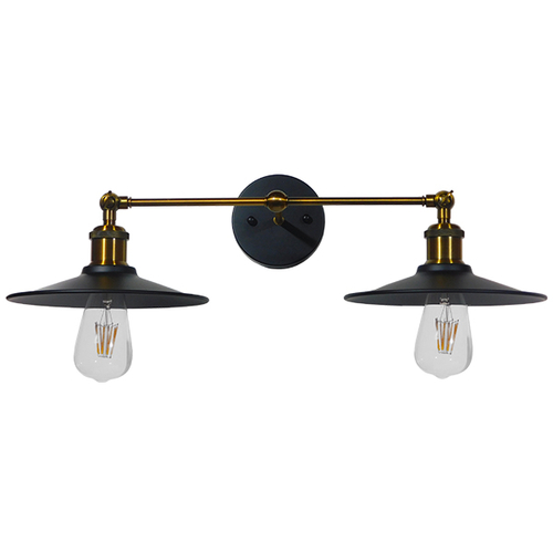 GloboStar® MINIMALL 01069 Vintage Επιτοίχιο Φωτιστικό Απλίκα Δίφωτο 2 x E27 IP20 Μαύρο & Χρυσό Μέταλλο - Μ30 x Π60 x Υ18cm
