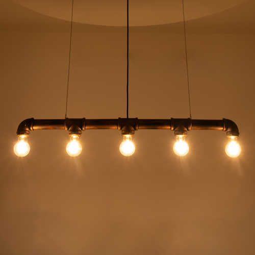 GloboStar® CANAL 01070 Vintage Κρεμαστό Φωτιστικό Ράγα Πολύφωτο 5 x E27 IP20 Χάλκινο Μέταλλο - Μ88 x Π5 x Υ7cm
