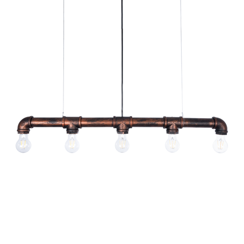 GloboStar® CANAL 01070 Vintage Κρεμαστό Φωτιστικό Ράγα Πολύφωτο 5 x E27 IP20 Χάλκινο Μέταλλο - Μ88 x Π5 x Υ7cm