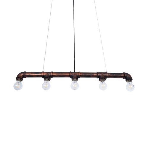GloboStar® CANAL 01070 Vintage Κρεμαστό Φωτιστικό Ράγα Πολύφωτο 5 x E27 IP20 Χάλκινο Μέταλλο - Μ88 x Π5 x Υ7cm