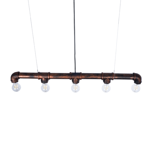 GloboStar® CANAL 01070 Vintage Κρεμαστό Φωτιστικό Ράγα Πολύφωτο 5 x E27 IP20 Χάλκινο Μέταλλο - Μ88 x Π5 x Υ7cm