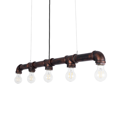 GloboStar® CANAL 01070 Vintage Κρεμαστό Φωτιστικό Ράγα Πολύφωτο 5 x E27 IP20 Χάλκινο Μέταλλο - Μ88 x Π5 x Υ7cm