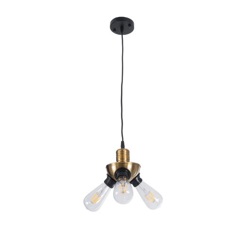 GloboStar® COPPER 01076 Vintage Κρεμαστό Φωτιστικό Ανάρτηση Τρίφωτο 3 x E27 IP20 Χρυσό Μέταλλο με Μαύρο Πλαστικό - Μ14 x Π14 x Υ13cm