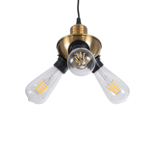 GloboStar® COPPER 01076 Vintage Κρεμαστό Φωτιστικό Ανάρτηση Τρίφωτο 3 x E27 IP20 Χρυσό Μέταλλο με Μαύρο Πλαστικό - Μ14 x Π14 x Υ13cm