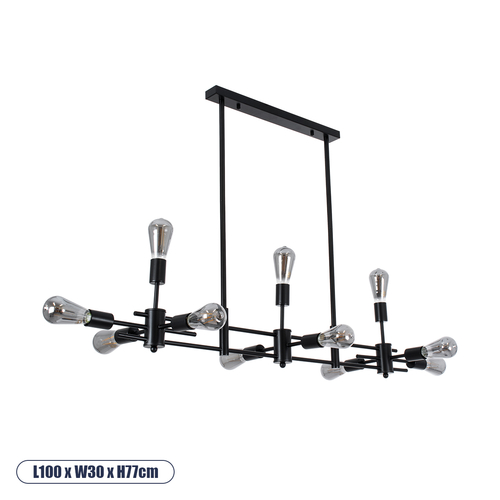 GloboStar® FERUM 01098 Μοντέρνο Φωτιστικό Οροφής Ράγα Πολύφωτο 11 x E27 IP20 Μαύρο Μέταλλο - Μ100 x Π30 x Υ77cm