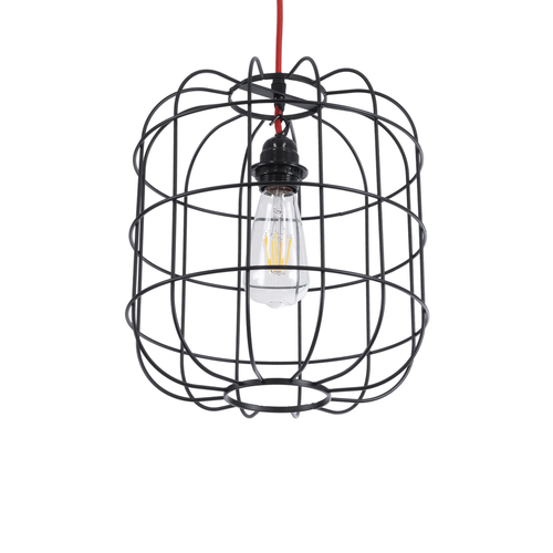 GloboStar® PARROT 01099 Μοντέρνο Κρεμαστό Φωτιστικό Πλέγμα Μονόφωτο 1 x E27 IP20 Μαύρο Μέταλλο - Μ28 x Π28 x Υ30cm