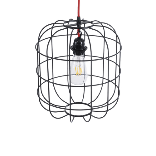 GloboStar® PARROT 01099 Μοντέρνο Κρεμαστό Φωτιστικό Πλέγμα Μονόφωτο 1 x E27 IP20 Μαύρο Μέταλλο - Μ28 x Π28 x Υ30cm