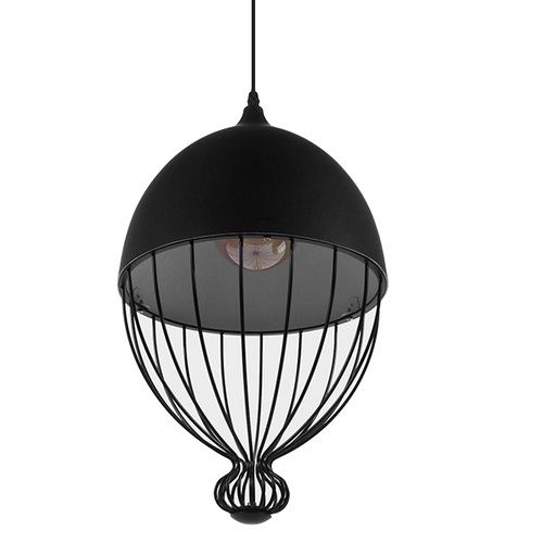 GloboStar® CANARIO 01107 Vintage Κρεμαστό Φωτιστικό Πλέγμα Μονόφωτο 1 x E27 IP20 Μαύρο Μέταλλο - Μ28 x Π28 x Υ47cm