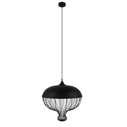 GloboStar® SOBRINO 01108 Vintage Κρεμαστό Φωτιστικό Πλέγμα Μονόφωτο 1 x E27 IP20 Μαύρο Μέταλλο - Μ46 x Π46 x Υ50cm