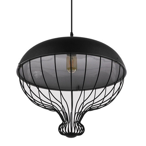 GloboStar® SOBRINO 01108 Vintage Κρεμαστό Φωτιστικό Πλέγμα Μονόφωτο 1 x E27 IP20 Μαύρο Μέταλλο - Μ46 x Π46 x Υ50cm