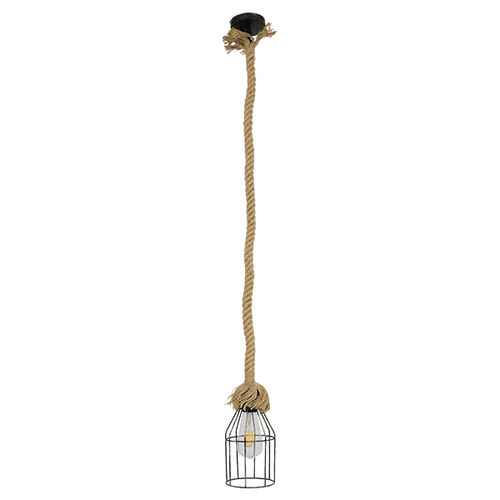 GloboStar® LAICO 01129 Vintage Κρεμαστό Φωτιστικό Πλέγμα Μονόφωτο 1 x E27 IP20 Μπρούτζινο Μέταλλο με Μπεζ Σχοινί - Μ12 x Π12 x Υ100cm