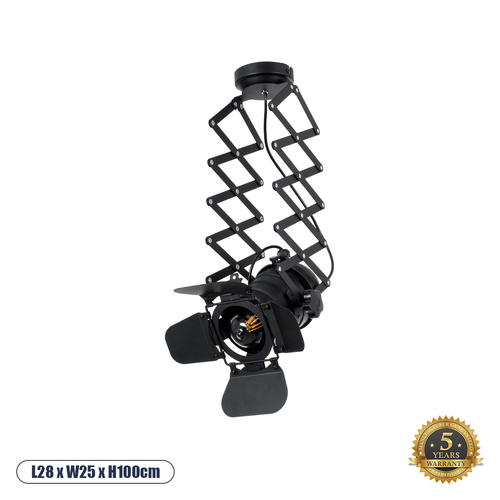 GloboStar® BROADWAY 01140 Vintage Φωτιστικό Οροφής Πλέγμα Μονόφωτο 1 x E27 IP20 Μαύρο Μέταλλο - Μ28 x Π25 x Υ100cm