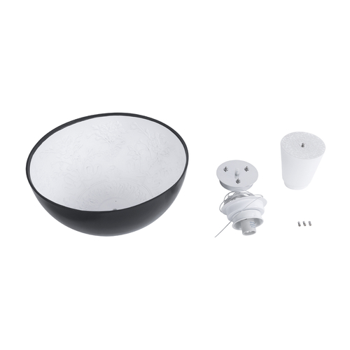 GloboStar® SERENIA 01151 Μοντέρνο Κρεμαστό Φωτιστικό Καμπάνα Μονόφωτο 1 x E27 IP20 Μαύρο & Άσπρο Γύψο - Μ40 x Π40 x Υ20cm
