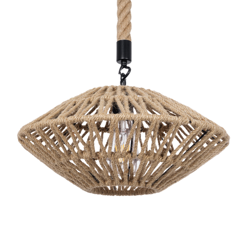 GloboStar® NATHLEN 01187 Vintage Κρεμαστό Φωτιστικό Πλέγμα Μονόφωτο 1 x E27 IP20 Μαύρο Μέταλλο με Μπεζ Σχοινί - Μ40 x Π40 x Υ20cm