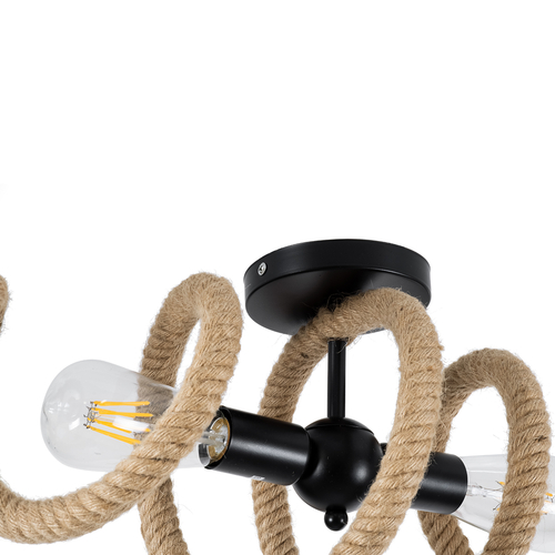 GloboStar® SPIRAL 01188 Vintage Φωτιστικό Οροφής Πλέγμα Δίφωτο 2 x E27 IP20 Μαύρο Μέταλλο με Μπεζ Σχοινί - Μ20 x Π20 x Υ75cm