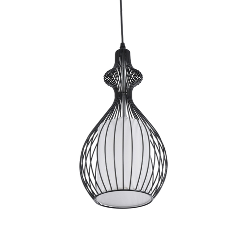 GloboStar® REA 01197 Μοντέρνο Κρεμαστό Φωτιστικό Πλέγμα Μονόφωτο 1 x E27 IP20 Μαύρο Μέταλλο με Λευκό Ύφασμα - Μ21 x Π21 x Υ40cm